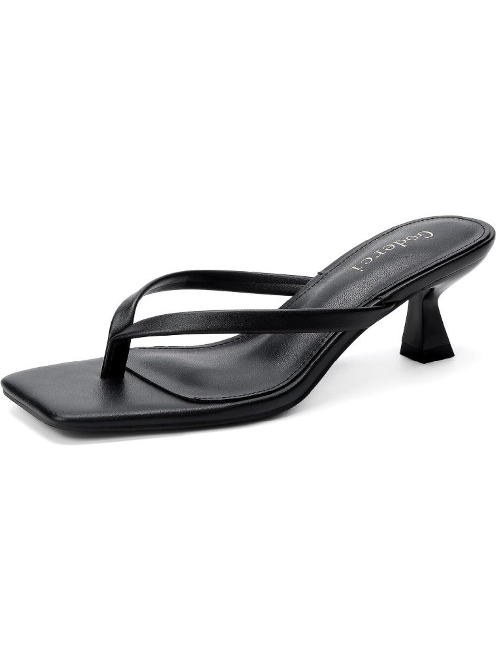 Women's Black Square Open Toe Slip On Kitten Flip Flop Thong Low Heel Sandal